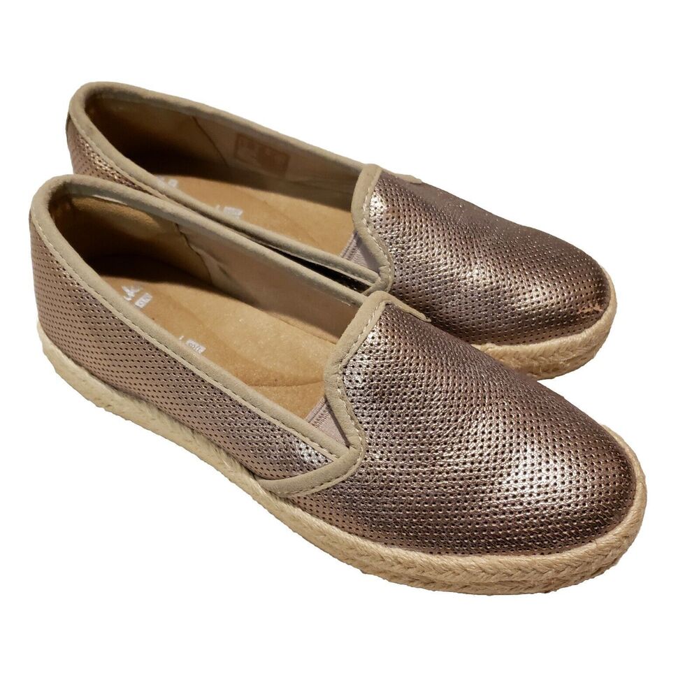 Clarks Women Azella Revere Shoe Size 5 W Loafer Slip On Espadrille Metallic Tan